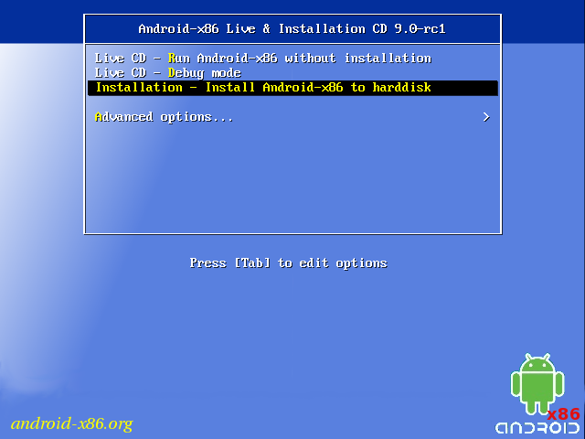 android-x86 file for system